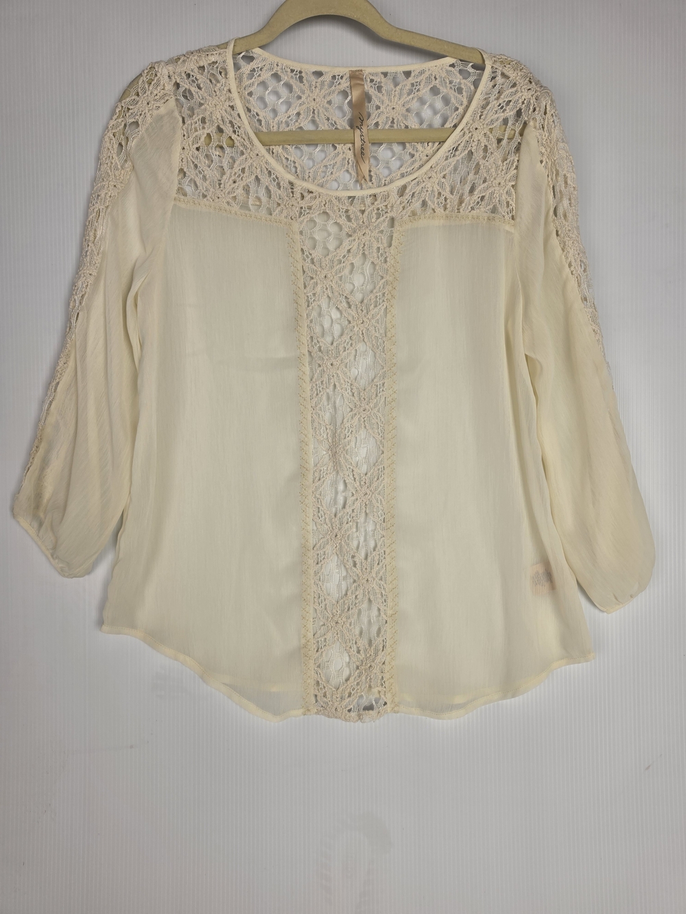 Mystree Cream Crochet-Inset Boho Blouse